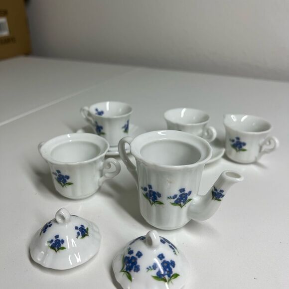 Home Decoration Mini Porcelain Tea Set Blue Vintage - Picture 3 of 9